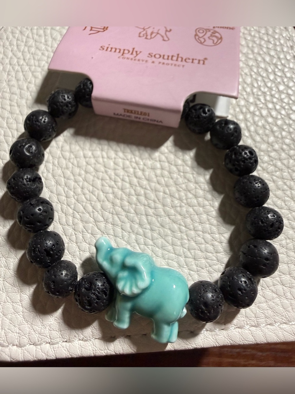 Simply Southern Black Lava Bead Bracelet with Turquoise Elephant Accent